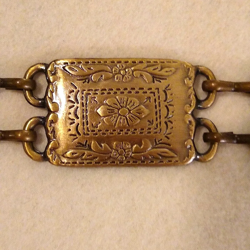 Bronze Color Linked Etched Rectangles Belt